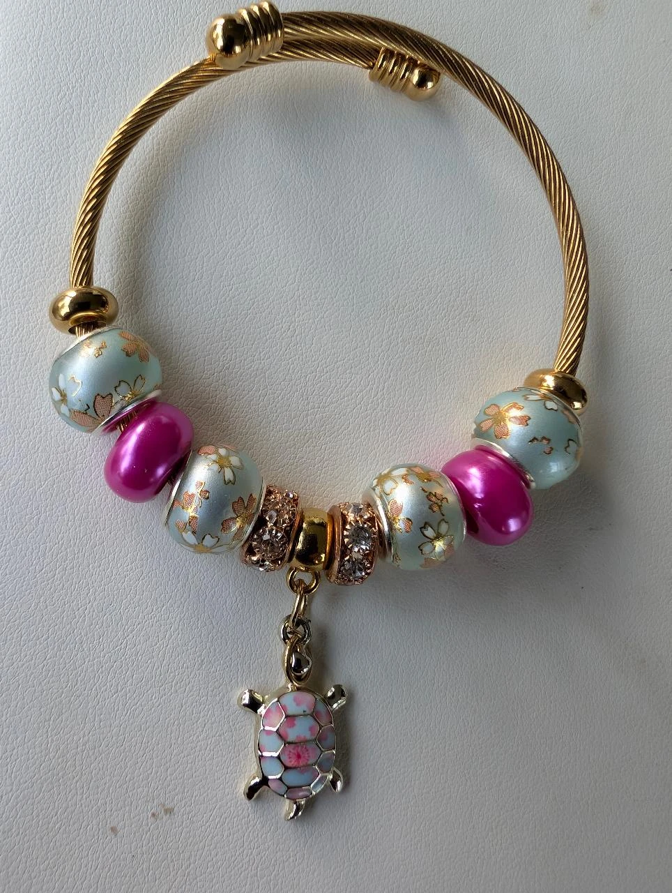 Bracelet avec perles européennes sakura japonaise charms et breloque tortue